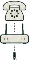 a phone connected through a router to fibre